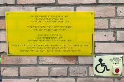 Табличка Брайля, кнопка вызова.
